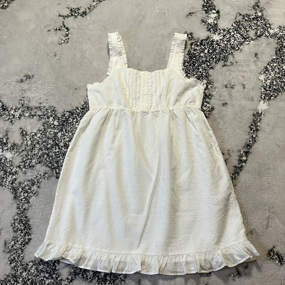 Abound Dress Womens Size Medium White Flounce Ruffled Hem Swiss Dot